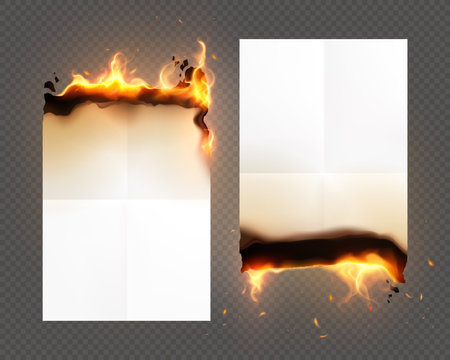 Burned Old Paper Realistic And Isolated Icon Setのイラスト素材