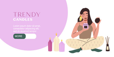Trendy Candles Horizontal Bannerのイラスト素材