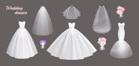Wedding Dresses Realistic Setのイラスト素材