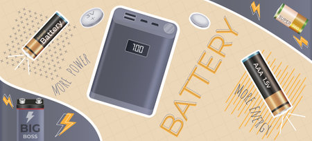 Realistic Batteries Accumulators Collage