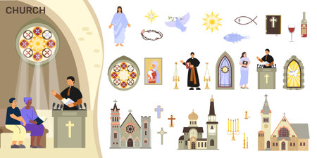 Church Interior Icon Setのイラスト素材