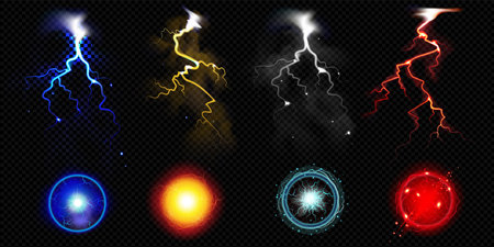 Lightning And Glowing Sphere Transparent Setのイラスト素材