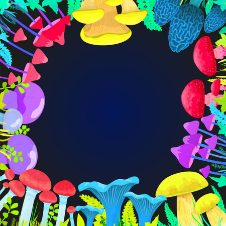 Magic Glowing Mushrooms Frameのイラスト素材