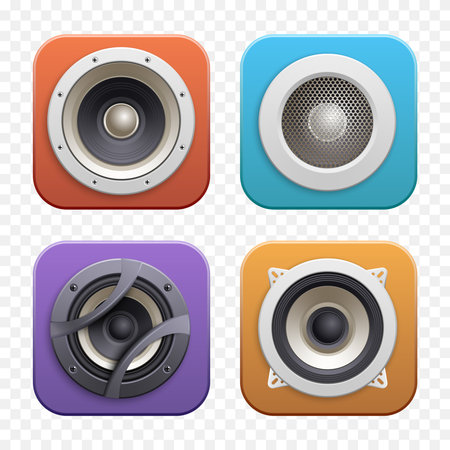 Isometric Sound Audio Music Speakers Icon Setのイラスト素材