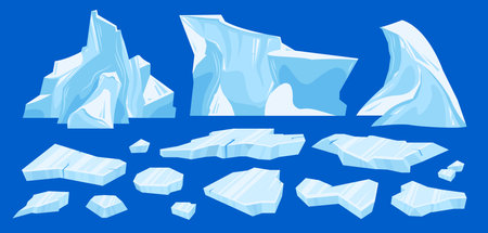 Frozen Arctic Cracked Ice Iceberg Icon Setのイラスト素材