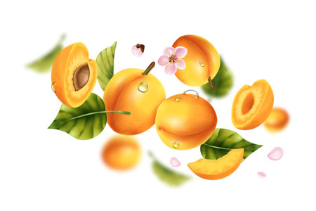 Flying Apricot Realistic Compositionのイラスト素材