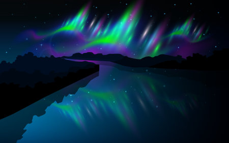 Polar Lights In Night Skyのイラスト素材