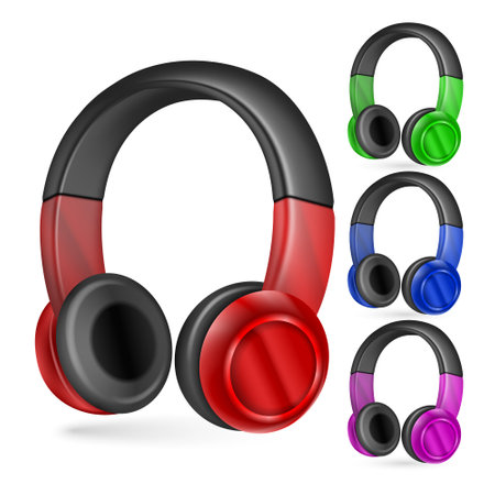 Earphones Realistic Colored Setのイラスト素材