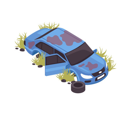 Isometric Abandoned Carのイラスト素材