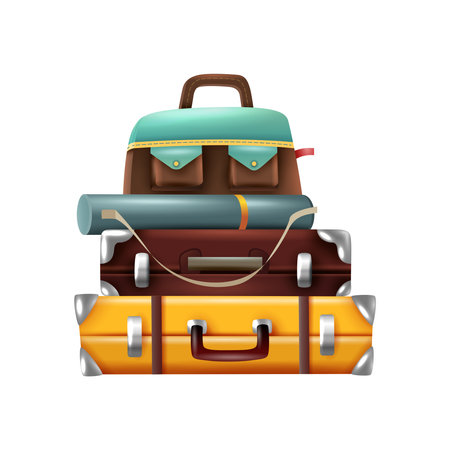 Realistic Luggage Illustrationのイラスト素材