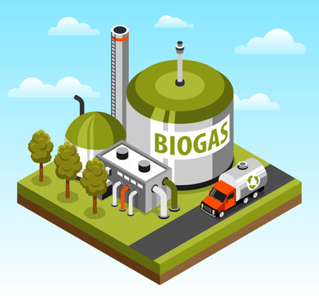 Biogas Factory Isometric Objectのイラスト素材