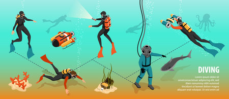 Diving Isometric Infographicsのイラスト素材