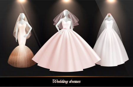 Bride Wedding Dress Realistic Icon Setのイラスト素材