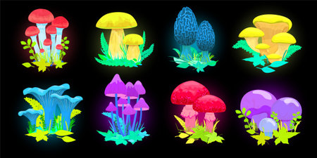 Magic Glowing Mushrooms Setのイラスト素材