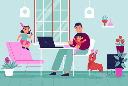 Flat Stressed Parenting Conceptのイラスト素材