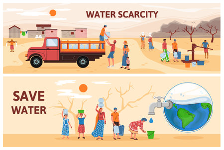 Save Water Horizontal Bannersのイラスト素材