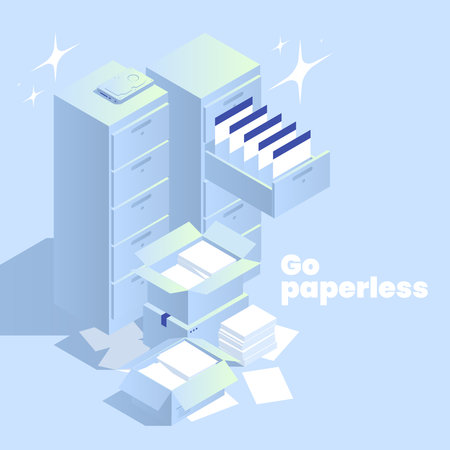 Go Paperless Isometric Conceptのイラスト素材