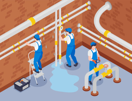 Isometric Plumbing Works Compositionのイラスト素材