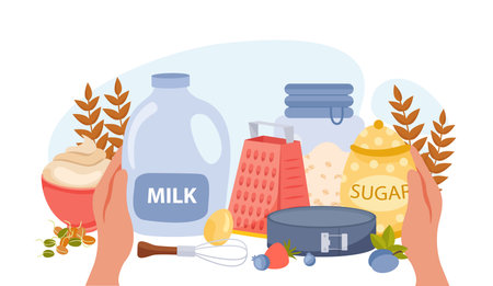 Baking Ingredients Flat Compositionのイラスト素材