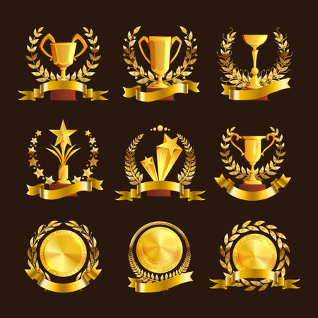 Golden Trophies Wreath Setのイラスト素材