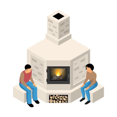 Fireplace Isometric Illustrationのイラスト素材