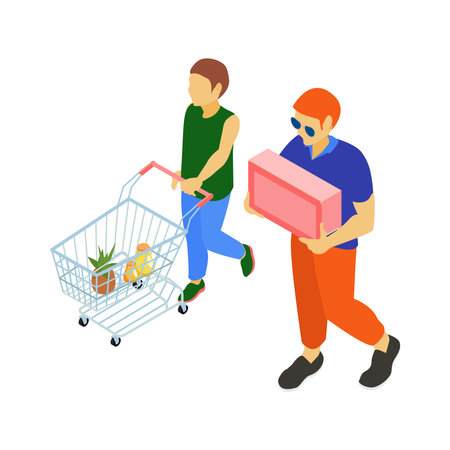 Isometric Family In Supermarketのイラスト素材