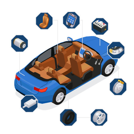 Car Parts Isometric Iconsのイラスト素材