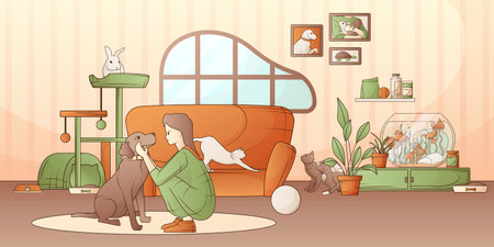 Woman With Petsのイラスト素材