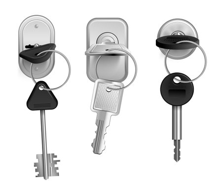 Realistic Keys Keyholes Icon Setのイラスト素材