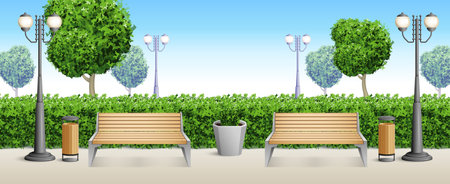 Realistic Park Bench Background Compositionのイラスト素材
