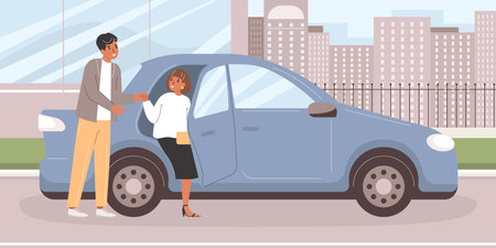 Etiquette Car Flat Compositionのイラスト素材