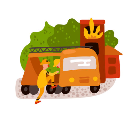 Firefighters Flat Compositionのイラスト素材