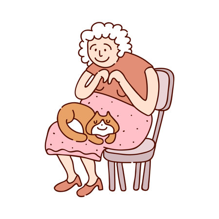 Granny With Catのイラスト素材