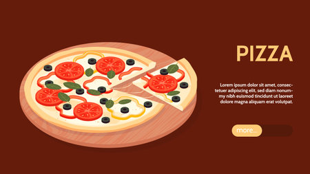 Isometric Pizza Hozirontal Bannerのイラスト素材