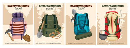 Backpack Hiking Poster Setのイラスト素材