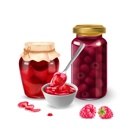 Berry Jam Realistic Compositionのイラスト素材