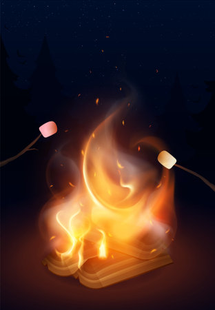 Realistic Campfire Illustrationのイラスト素材
