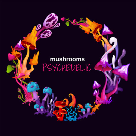 Psychedelic Mushrooms Round Frameのイラスト素材