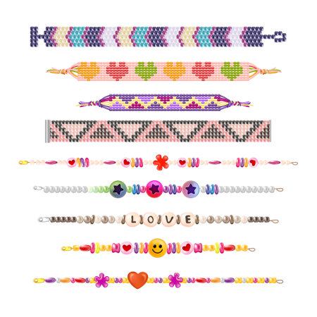 Realistic Hippie Bracelets Setのイラスト素材