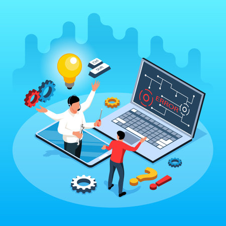 Technical Support Isometric Illustrationのイラスト素材