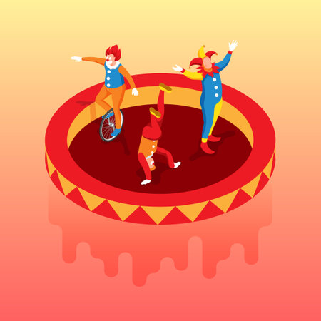 Circus Clowns Isometric Illustrationのイラスト素材