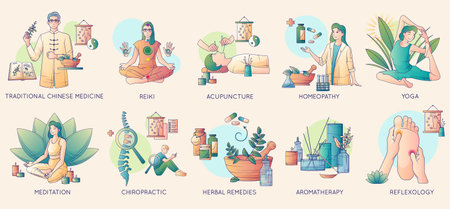 Alternative Medicine Flat Setのイラスト素材