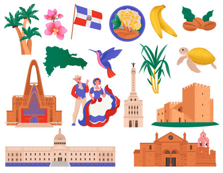 Dominican Republic Travel Setのイラスト素材