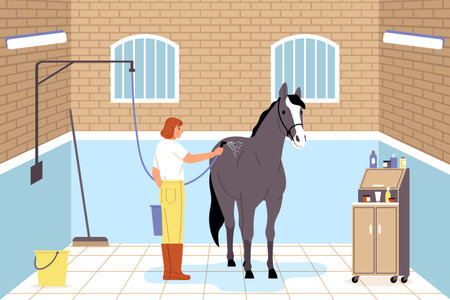Horse And People Flat Compositionのイラスト素材