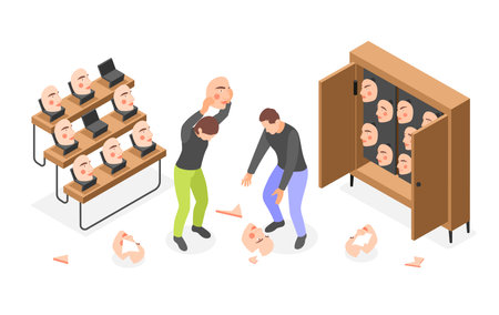 Social Masks Isometric Compositionのイラスト素材