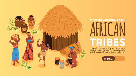 African Tribes Horizontal Bannerのイラスト素材