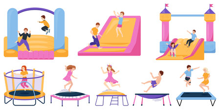 Jumping On Trampoline Setのイラスト素材