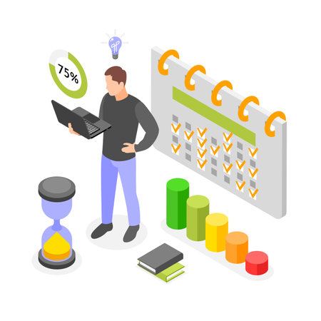 Work Productivity Isometric Compositionのイラスト素材