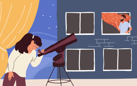 Woman Peeping Illustrationのイラスト素材