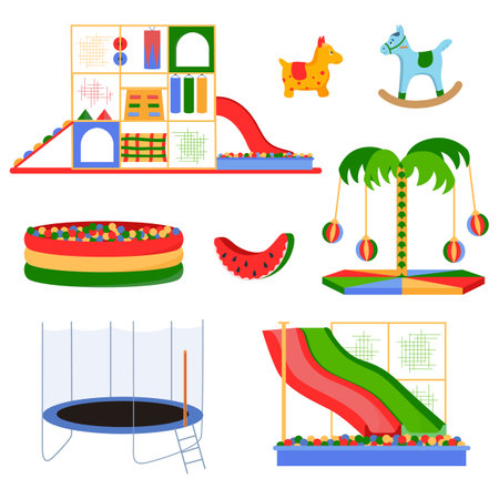 Mall Children Playroom Flat Color Setのイラスト素材